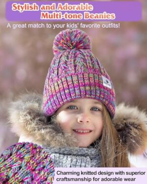 HAITHO Kids Toddler Winter Hat with Pom Pom, 2 Size Kids Beanie Hats for Girls Boys, Cute Warm Fleece Lined Knit Beanies Cap - Image 5