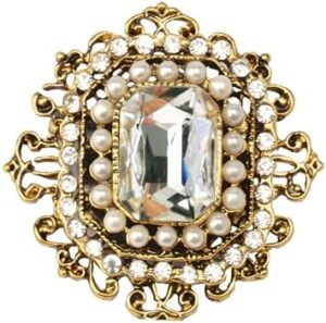 WCRAZYE Antique Rhinestone Brooch Pin for Women Girls Gold Tone Vintage Baroque Rectangle Crystal Shell Pearl Boho Victorian Style Brooches Lapel Pins Elegant Wedding Christmas Festival Ornament Jewelry Gift