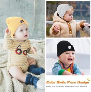 Hispeka Baby Beanie Hat 3 Packs with Cute Smiley Face, Toddler Girls Boys Baby Hats Winter, Kids Winter Hat Cold Weather - Image 3