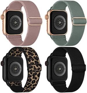 4 Pack Stretchy Solo Loop Compatible with Apple Watch Band 38mm 40mm 41mm 42mm 44mm 45mm 46mm 49mm Women Men, Sport Nylon Elastic Straps Braided Wristbands for iWatch Series 10 9 8 7 6 5 4 3 Ultra SE