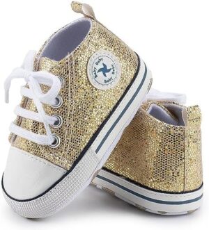 Baby Boys Girls Star High Top Sneaker Soft Anti-Slip Sole Newborn Infant First Walkers Canvas Denim Shoes - Image 2