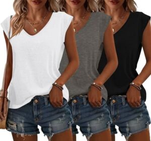 Bliwov 3 Pack Women's Cap Sleeve Tank Tops U Neck Spring Summer Tops Casual Loose Fit Basic Tee Shirts 2025 Fashion Clothes