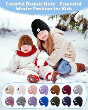 3 Pack Baby Beanie Hats with Earflaps, 2 Size Baby Winter Hat for Infant Toddler Kids, Fleece Lined Knit Hat for Girls Boys - Image 6