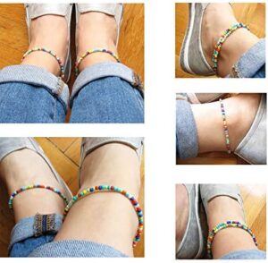 XIJIN 8Pcs Handmade Beaded Anklets for Women Boho Colorful Beads Ankle Bracelets Adjustable Foot Anklet Set - Image 2