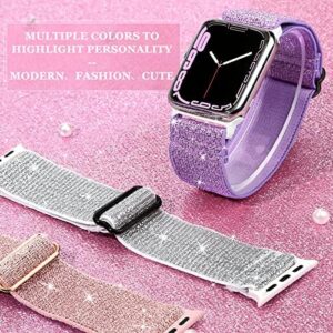 Bling Nylon Stretchy Bands Compatible With Apple Watch Bands 42mm 44mm 45mm 49mm For Women Girls, Adjustable Braided Solo Loop Sport Bands For iWatch Series Ultra 10 9 8 7 6 5 4 3 2 1 SE, 6 Packs - Image 3