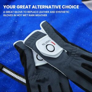 FINGER TEN Men's Golf Gloves for Right Left Handed Golfer Rain Grip Value 2 Pack, Golf Glove for Left or Right Hand Hot Wet Weather No Sweat Black Gray White Blue - Image 3