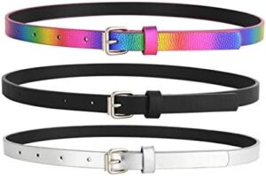 3 Pack Belts for Girls Rainbow Black Silver