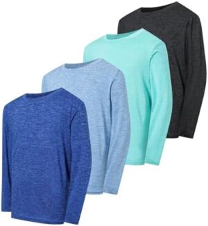 4 Pack Boys&Girls Athletic Quick Dry Long Sleeve Kids Performance Activewear T-Shirt for Youth