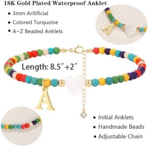 Honsny Ankle Bracelets for Women Initial Anklets Waterproof Boho Beaded Dainty Ankle Bracelets for Teen Letter Heart Handmade Adjustable Foot Chain Anklet Summer Vacation Colorful Jewelry Gift - Image 5