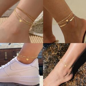 Reoxvo Extra Large Anklets for Women Large Ankle, 14k Real Gold Plated Brass/Sterling Silver Plated Brass Bracelets for Women Heart Link Anklet Plus Size Summer Beach Jewelry Accessories 10 11 inch - Image 3