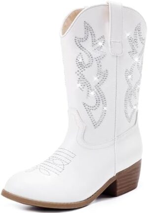 Cowboy Boots for Girls Pointed Toe Kids Cowgirl Boots Mid Calf Western Youth Cowgirl Boots Horse Riding Party for Toddler Little Big Kids