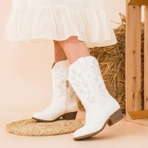 Cowboy Boots for Girls Pointed Toe Kids Cowgirl Boots Mid Calf Western Youth Cowgirl Boots Horse Riding Party for Toddler Little Big Kids - Image 8