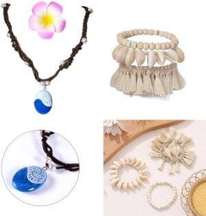 Moana Costume for Girls Adventure Outfit Ocean Princess Birthday Party Dress Up with Necklace & Anklet Accesories - Image 7