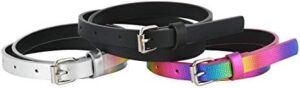 3 Pack Belts for Girls Rainbow Black Silver - Image 2