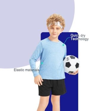 5 Pack Boys&Girls Athletic Quick Dry Long Sleeve Youth Performance Activewear T-Shirt for Kids - Image 3