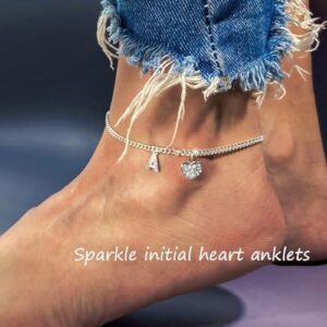 Dainty Silver Initial Heart Anklets for Women Personalized Sparkle Ankle Bracelets Simple Letter Anklet Everyday Jewelry Gift for Her - Image 4