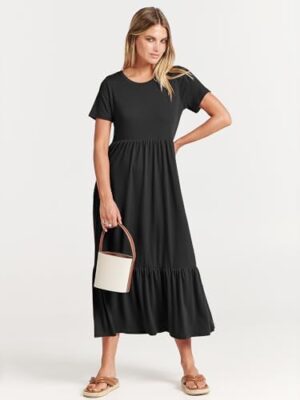 ANRABESS Women Summer Casual Short Sleeve Crewneck Aline Swing Flowy Tiered Shirt Maxi Beach Long Dress 2025 Trendy Outfits - Image 8