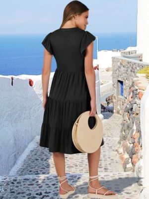 ANRABESS Womens Summer Dress Ruffle Sleeve V Neck Midi Dresses Fashion Casual Fit Flowy Tiered Boho Beach Vacation Sundress - Image 5