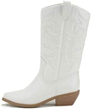 Soda Red Reno Western Cowboy Pointed Toe Knee High Pull On Tabs Boots All-White