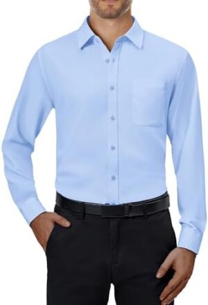 Alimens & Gentle Mens Dress Shirts 4-Way Stretch Long Sleeve Collared Casual Solid Wedding Dating Button Down Shirt