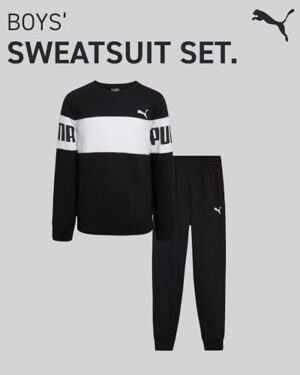 PUMA Boys' Jogger Set - 2 Piece Soft Fleece Pullover Crewneck Sweatshirts and Sweatpants For Boys - Casual Active Set (4-16) - Image 2