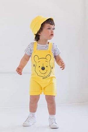 Disney Tigger Winnie the Pooh Baby French Terry Short Overalls T-Shirt and Hat 3 Piece Outfit Set Newborn to Infant - Image 2