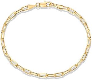 PAVOI 14K Gold Plated Paperclip/Curb/Figaro Chain Adjustable Bracelet for Women