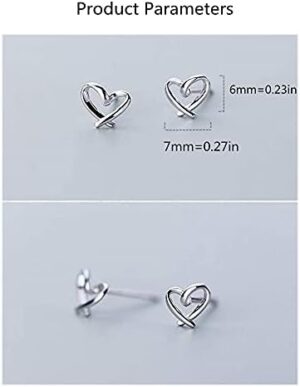 Minimalist Heart Sterling Silver Earrings for Women Girls Teens Charm Hollow Love Hearted Stud Tiny Small Cartilage Tragus Post Pin Hypoallergenic Pierced Ear Christmas Birthday Halloween Thanksgiving Jewelry Gifts - Image 6