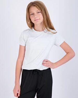 Real Essentials 4 Pack: Girls Short Sleeve Dry-Fit Crew Neck Active Athletic Performance T-Shirt - Image 2