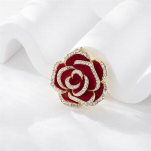 Crystal Rhinestone Red Flower Brooch Women's Camellia Pin Rhinestone Floral Brooch Ladies' Fashion Clothing Brooch Jewelry Accessory - Image 4