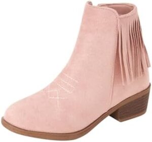 bebe Girls Cowboy Boots - Suede Ankle Booties with Fringe and Block Heels - Sparkly Shoes for Toddlers, Little and Big Girls