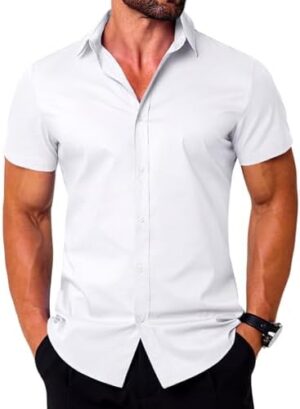 LETSEE Mens Dress Shirts Short Sleeve Slim Fit Business Casual Shirts for Men Button Up Shirts