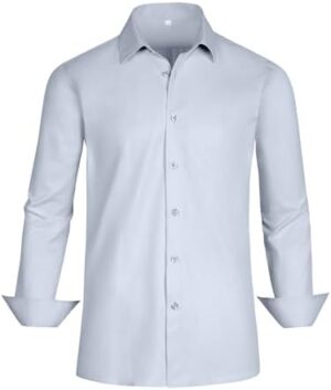 Men's Dress Shirts Regular Fit Solid Long Sleeve Wrinkle-Free Formal Shirt Business Casual Button Down Shirts