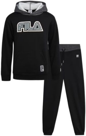 Fila Boys' Sweatsuit Set - 2 Piece Athletic Hoodie Sweatshirt and Active Jogger Sweatpants - Boys Activewear Jogset (8-12)