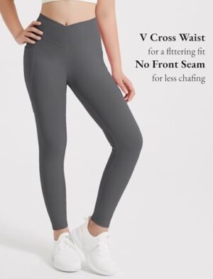 EXARUS 4 Pack Girls Leggings Kids Yoga Pants Crossover V Waist Ankle/Full Length High Waisted for School Casual Dance - Image 5