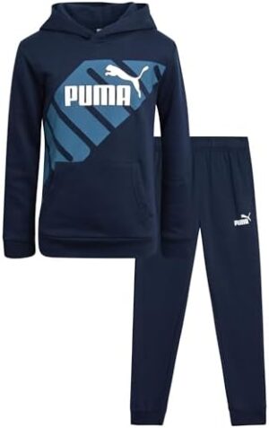 PUMA Boys' Jogger Set -2 Piece Active Fleece Pullover Graphic Hoodie Sweatshirt and Sweatpants for Boys (8-16)