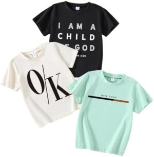 Toddler Boys Clothes-Letter Print Short Sleeve T Shirt-3 Piece Tee Little Boys Summer Set Size (3-7T)