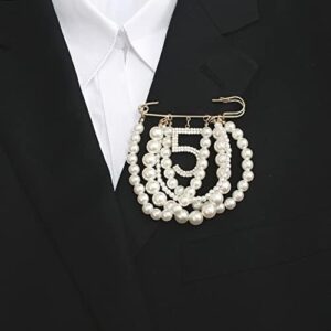 Fashion Jewelry Large Faux Imitation Pearl Dangle Lucky Number Five Brooch Pin for Women - Image 7