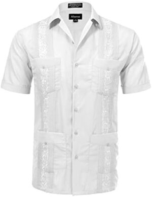 Allsense Men’s Traditional Short Sleeve Cuban Guayabera Shirt Lightweight Breathable Button Down