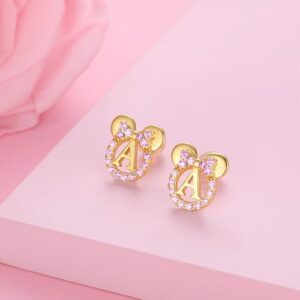 925 Sterling Silver Earrings for Girl Women: Hypoallergenic Initial Earrings with Pink Cubic Zirconia White Gold/Gold Cute Earrings Studs for Sensitive Ears Chirstmas Birthday Gifts - Image 5