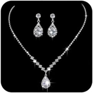 Unicra Bride Crystal Necklace Earrings Set Bridal Wedding Jewelry Sets Rhinestone Choker Necklace Prom Costume Jewelry Set for Women and Brides