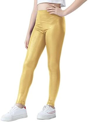 Girls Metallic Active Leggings Size 4-14 Years Shiny Sparkly Mystique Stretch Ankle Length for Kids Youth Teen - Image 2