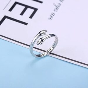 Yesteel S925 Sterling Silver Hug Ring for Women Teen Girls, Adjustable Ring Jewelry Mothers Day Birthday Gifts for Daughters Mom Sister Wife Friends Grandma - Image 6