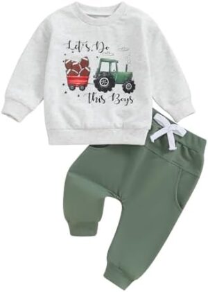 Baby Boy Fall Clothes Set Long Sleeve Letter Print Sweatshirt Pants Toddler Infant Outfits 6 12 18 24 Months 2T