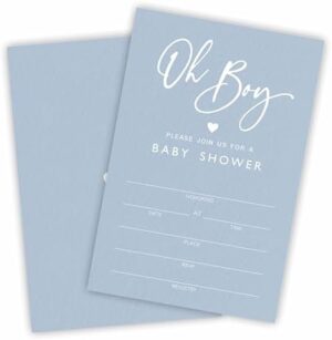 Boy Or Girl Baby Shower Invitation, 25 Blue Theme Invite Cards With Envelopes, Gender Reveal, Baby Announcement Party, Double-Sided Fill In Style Invites, Party Favor And Supplies - A02