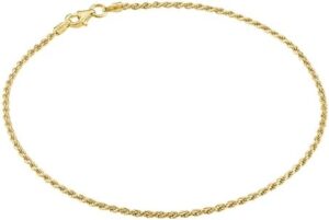 KISPER Solid 925 Sterling Silver Rope Chain Anklets for Women, 18K Gold PLated Diamond-Cut Twisted Braided Ankle Bracelets for Women, Italian Gold Anklets, 1.5mm Link, Made in Italy, Sizes 9-11 inches