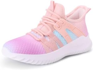 Rihero Girls Tennis Shoes Kids Running Shoes Toddler Lace-Up Lightweight Walking Slip On Sneakers