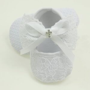 White Shoes for Baby Girls Baptism Shoes and Headband Set Christening Ivory Dress Shoes - Image 2