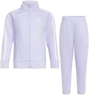 adidas Girls Zip Front Classic Tricot Jacket and Joggers Set