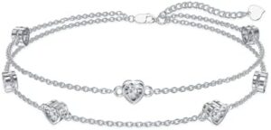 Dorunmo Birthstone Anklet Bracelets for Women 925 Sterling Silver Heart Birthstone Anklet Bracelet Birthday Anniversary Jewelry Best Mother's Day for Women Wife Her